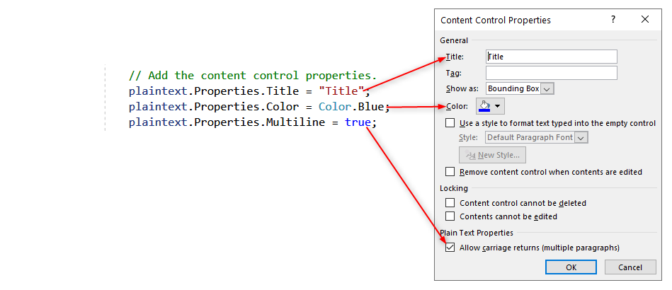 insert a plain text content control