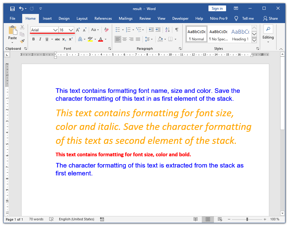 Character formatting on the stack Character formatting on the stack