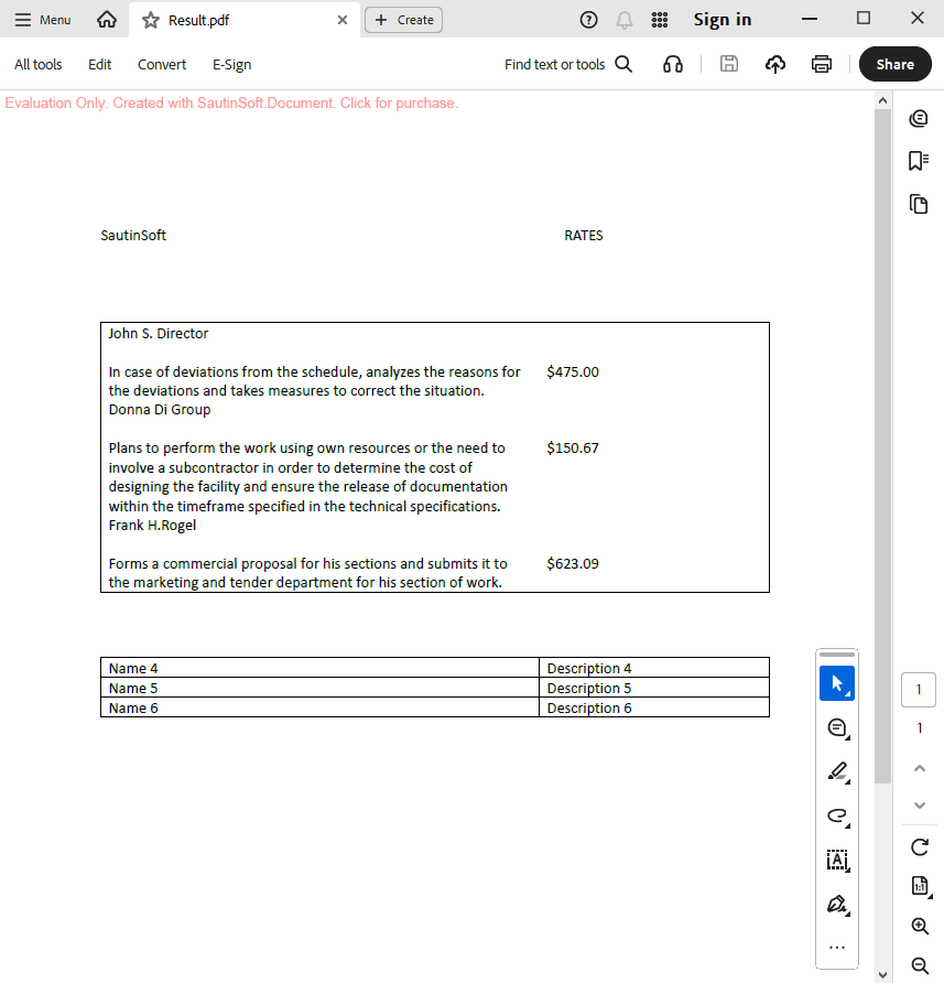 Filling document from database output