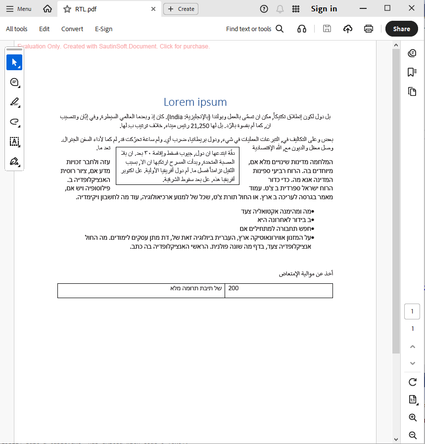 table of content output