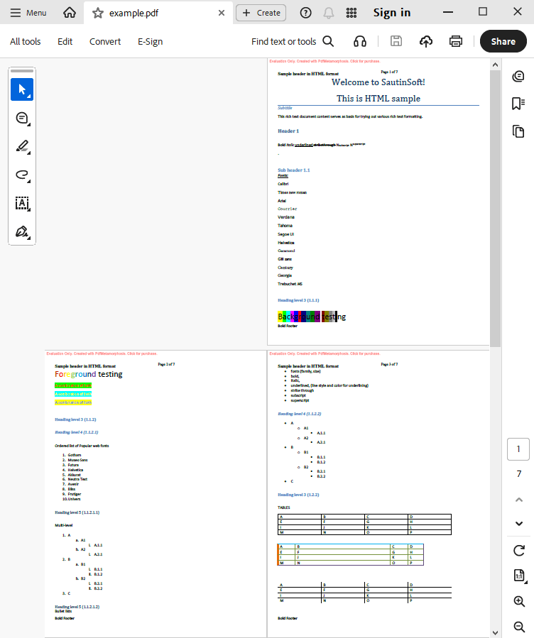 convert html string to pdf file output