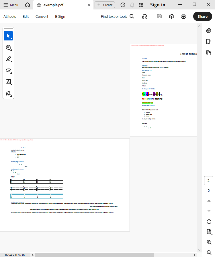 set page size and margins output