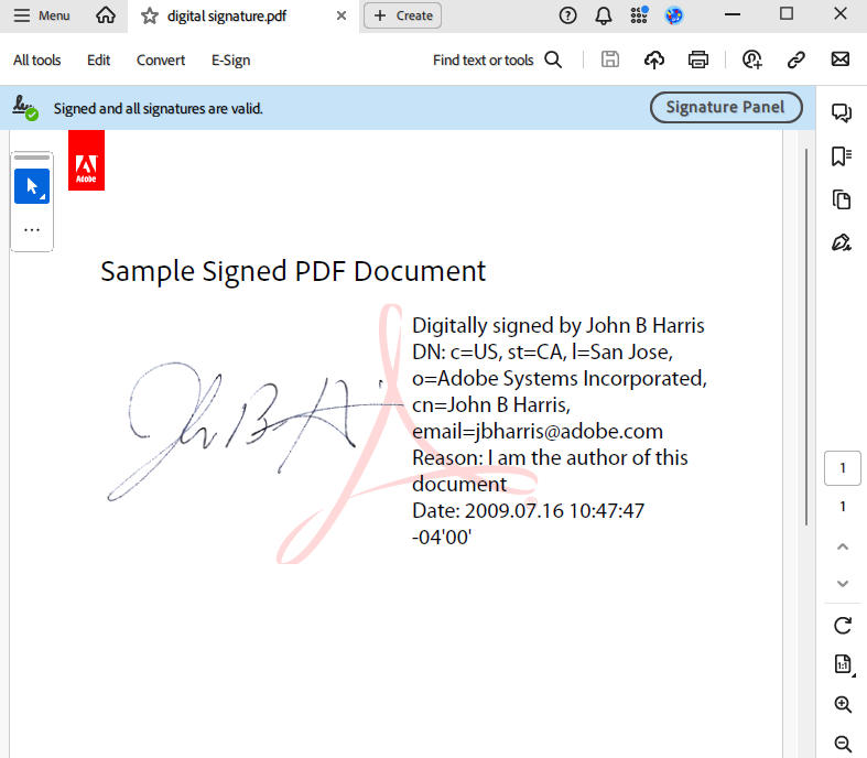 read signature properties input