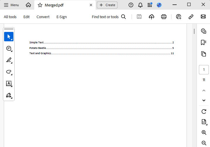 table of content output