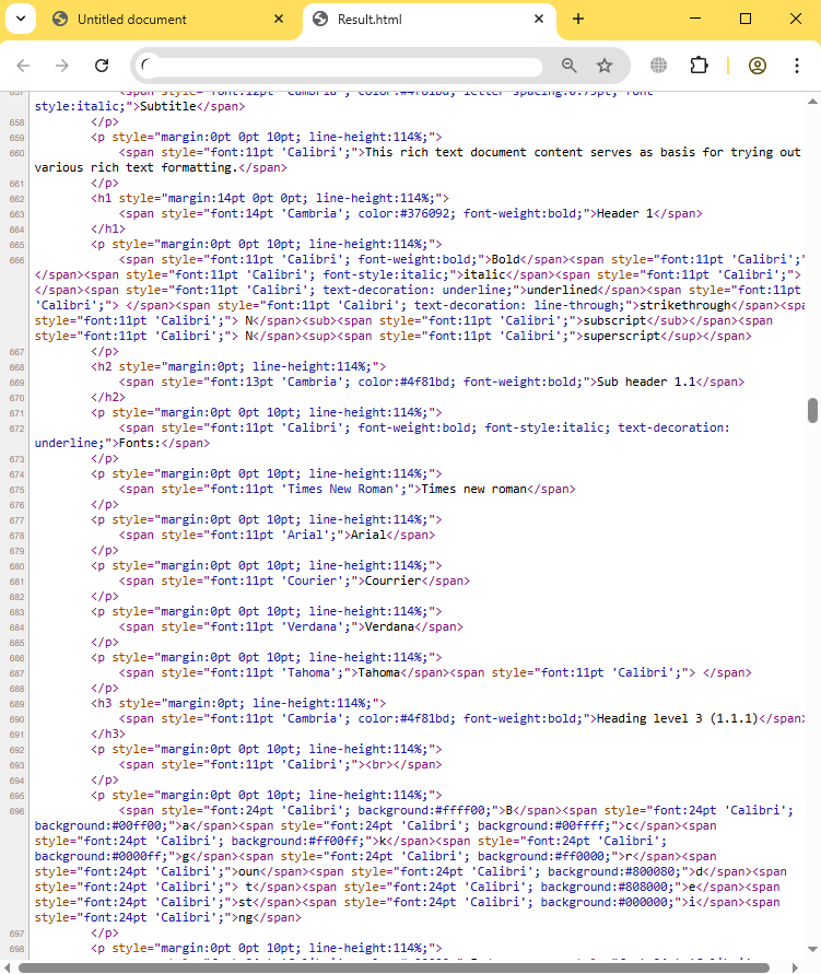 ListExportMode html output