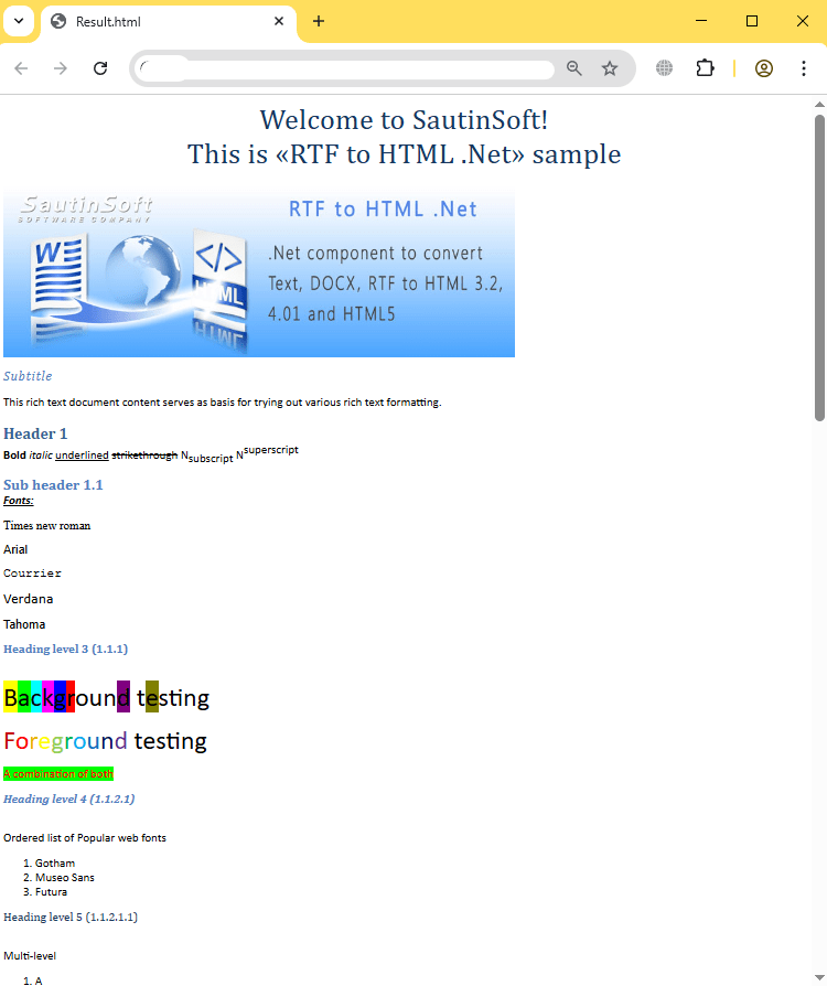 produce only html body output