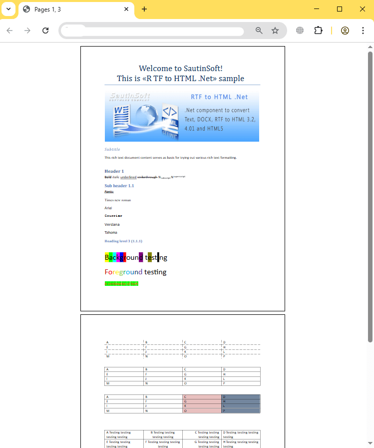 SelectedPages html output